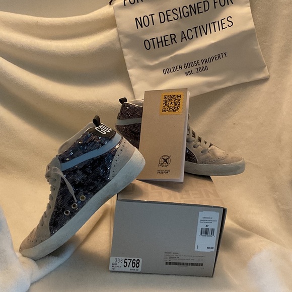 Golden Goose Mid Star Sneakers Sequin Glitter White Star Size 37/US 7 NEW